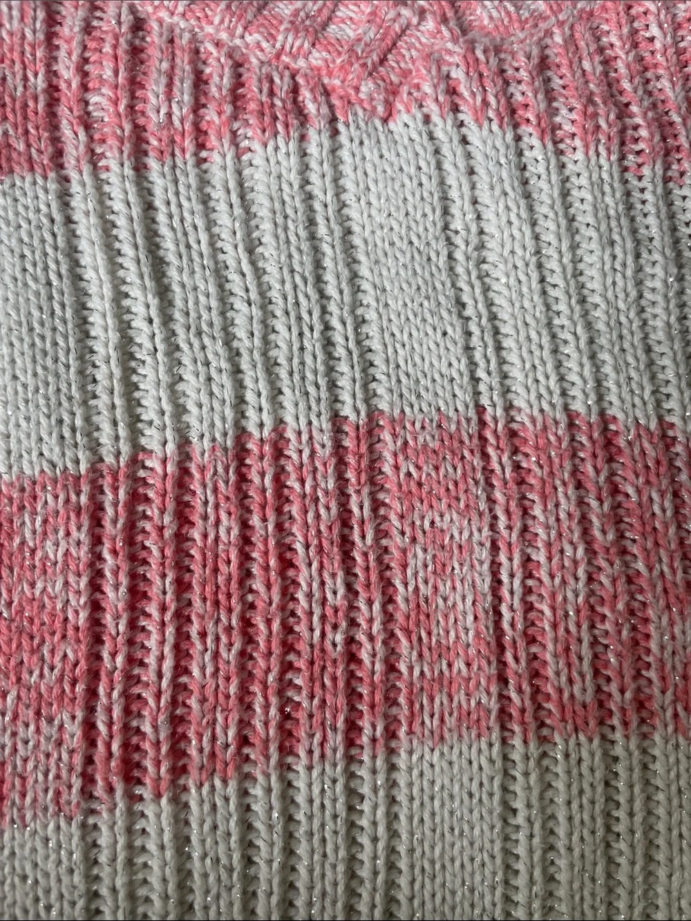 Justice Pink & White Striped V-Neck Ribbed Sweater